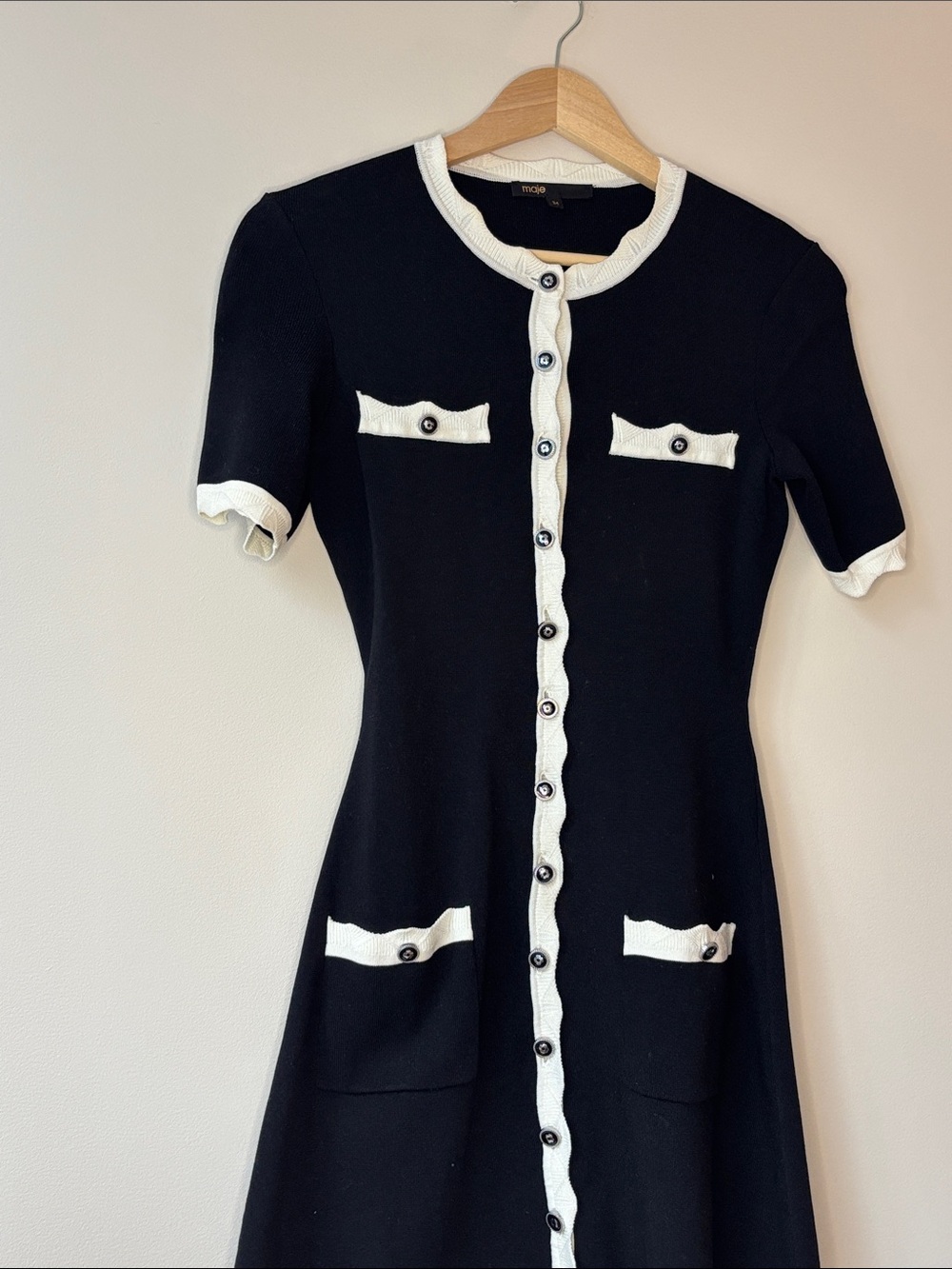Maje Black Mini Dress with White Contrast Trim - Picture 5 of 9